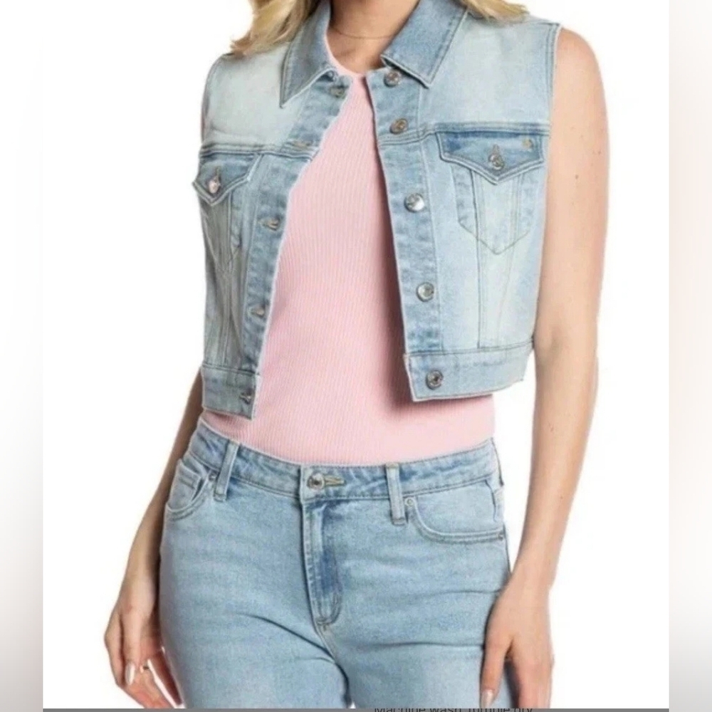 Juicy Couture Denim Cropped Vest With Stone, Light Wash, L NWT Y2K - Picture 2 of 8
